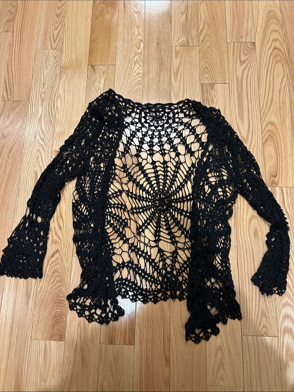 Vintage Black Crochet Openwork Women's Cardigan Shrug no tags